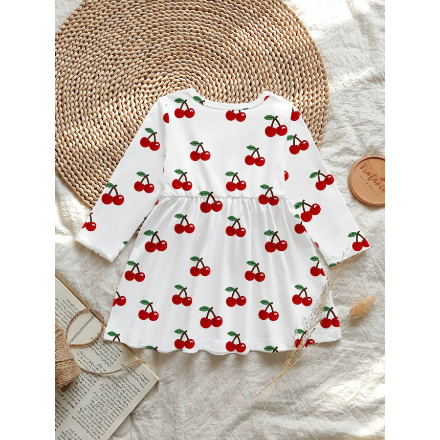 Children’s Cherry Print Long Sleeve Casual Dress Apparel and Accessories