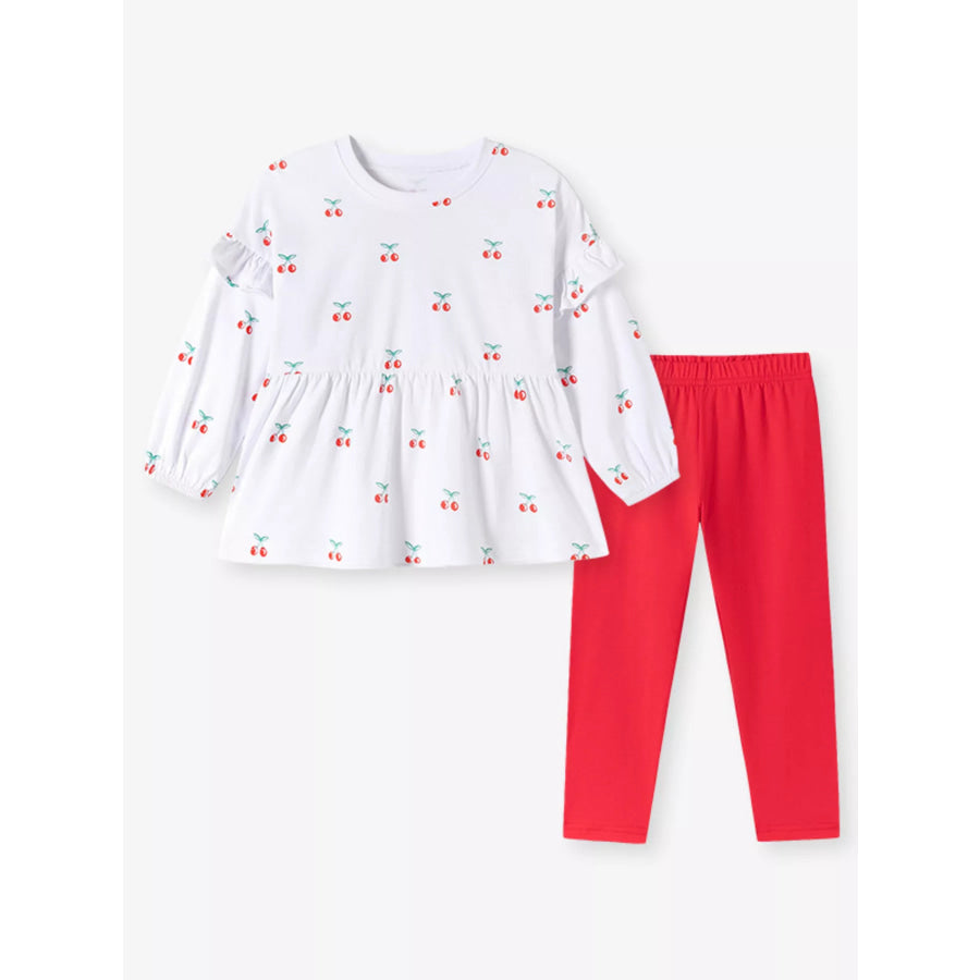 Children’s Cherry Print Ruffle Sleeve Top and Leggings Set Apparel and Accessories