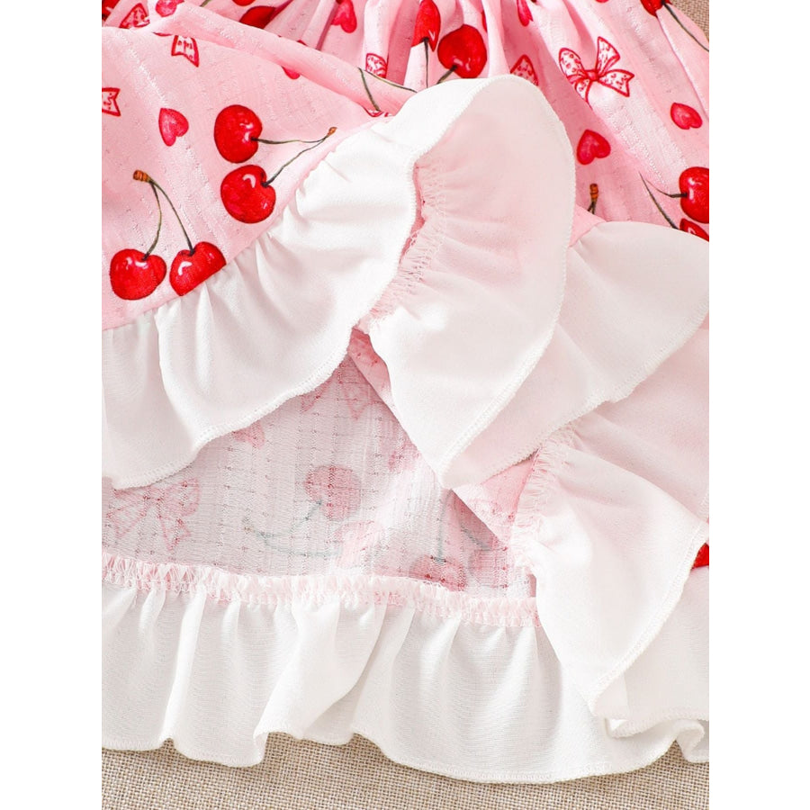 Children’s Cherry Print Ruffle Trim Dress Apparel and Accessories