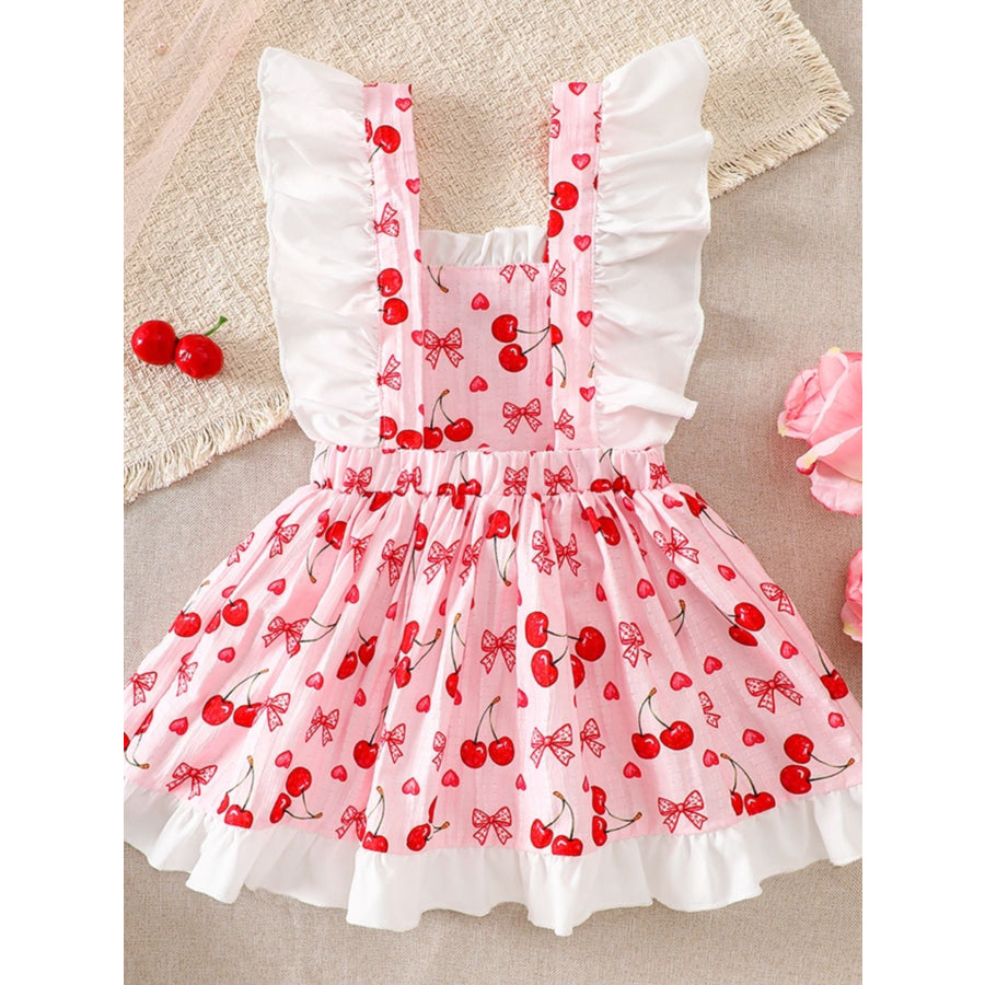 Children’s Cherry Print Ruffle Trim Dress Pink / 6-12M Apparel and Accessories