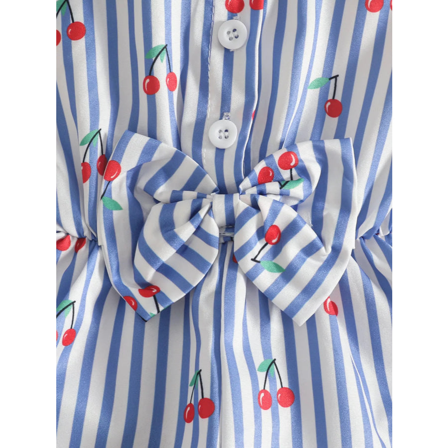 Children’s Cherry Print Striped Sleeveless Romper with Headband Apparel and Accessories