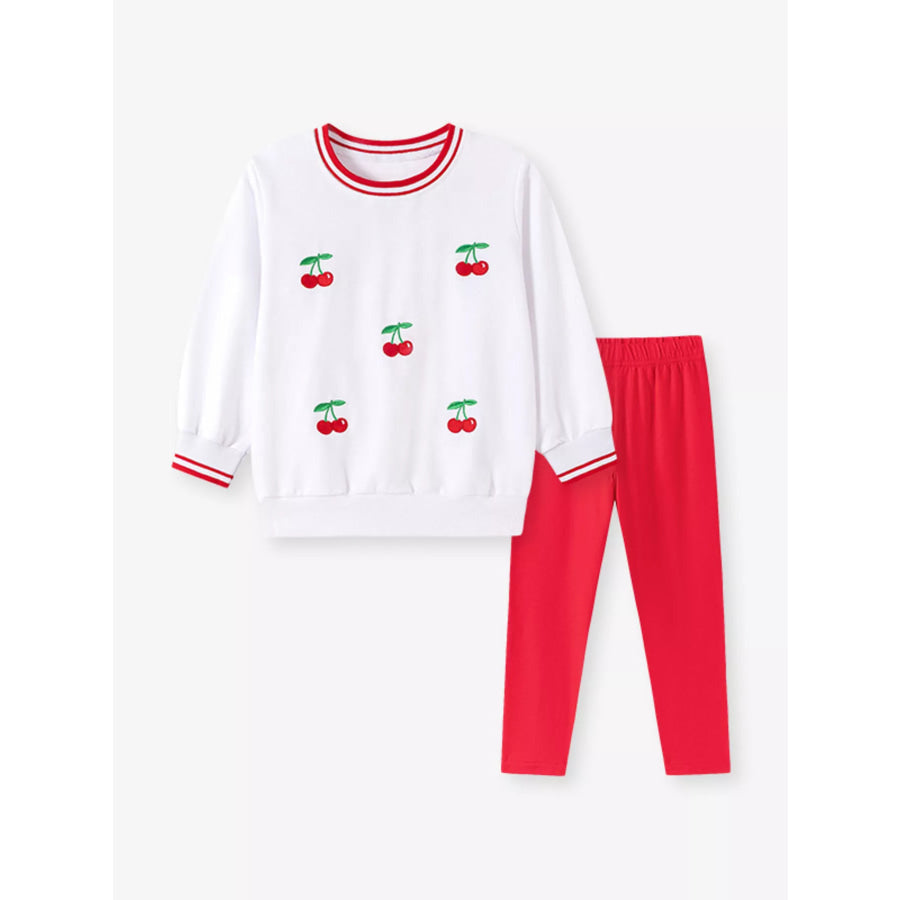 Children’s Cherry Print Sweatshirt and Pants Two-Piece Set Apparel and Accessories