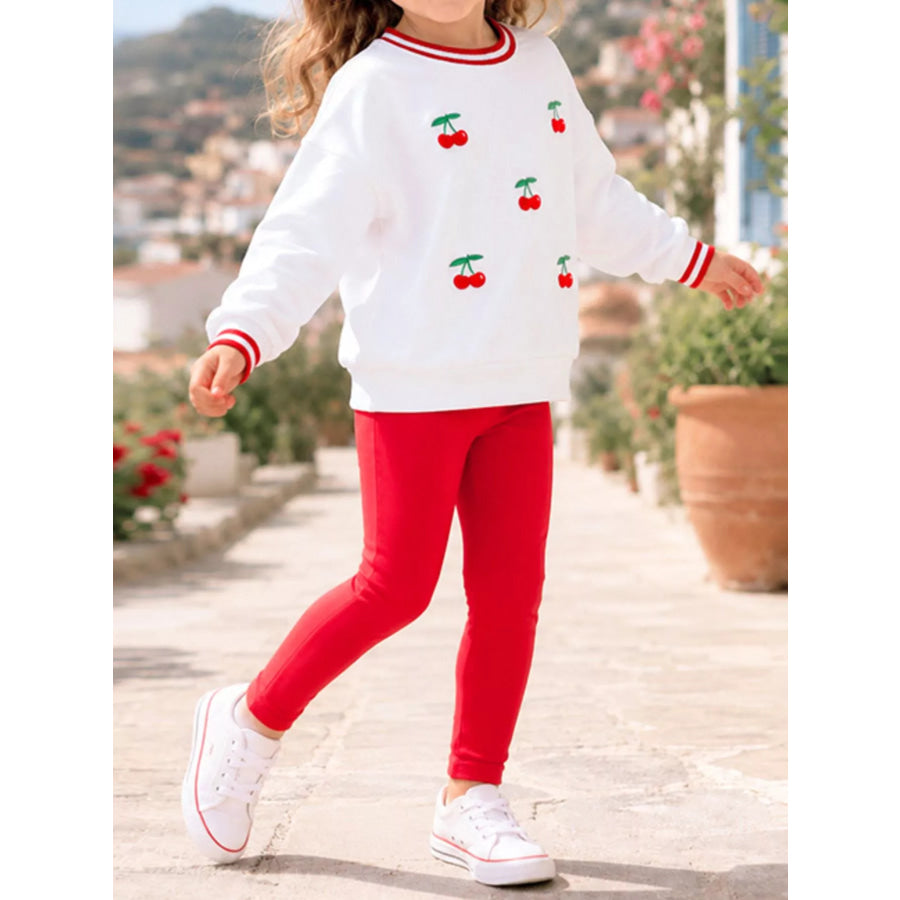 Children’s Cherry Print Sweatshirt and Pants Two-Piece Set White / 2Y Apparel and Accessories