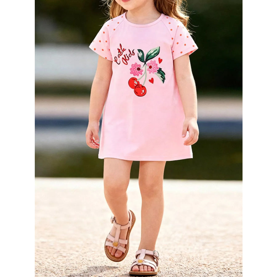 Children’s Cherry Short Sleeve Casual Dress Blush Pink / 2Y Apparel and Accessories