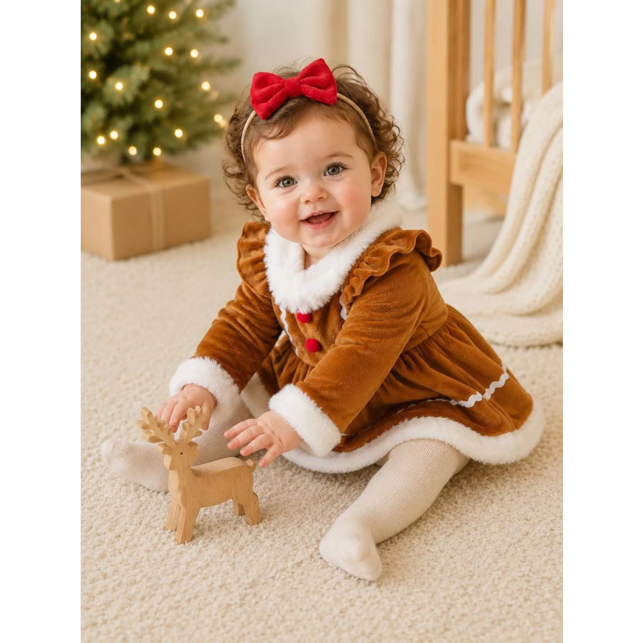 Children’s Christmas Bodysuit Dress and Headband Set Caramel Color / 0-3M Apparel and Accessories