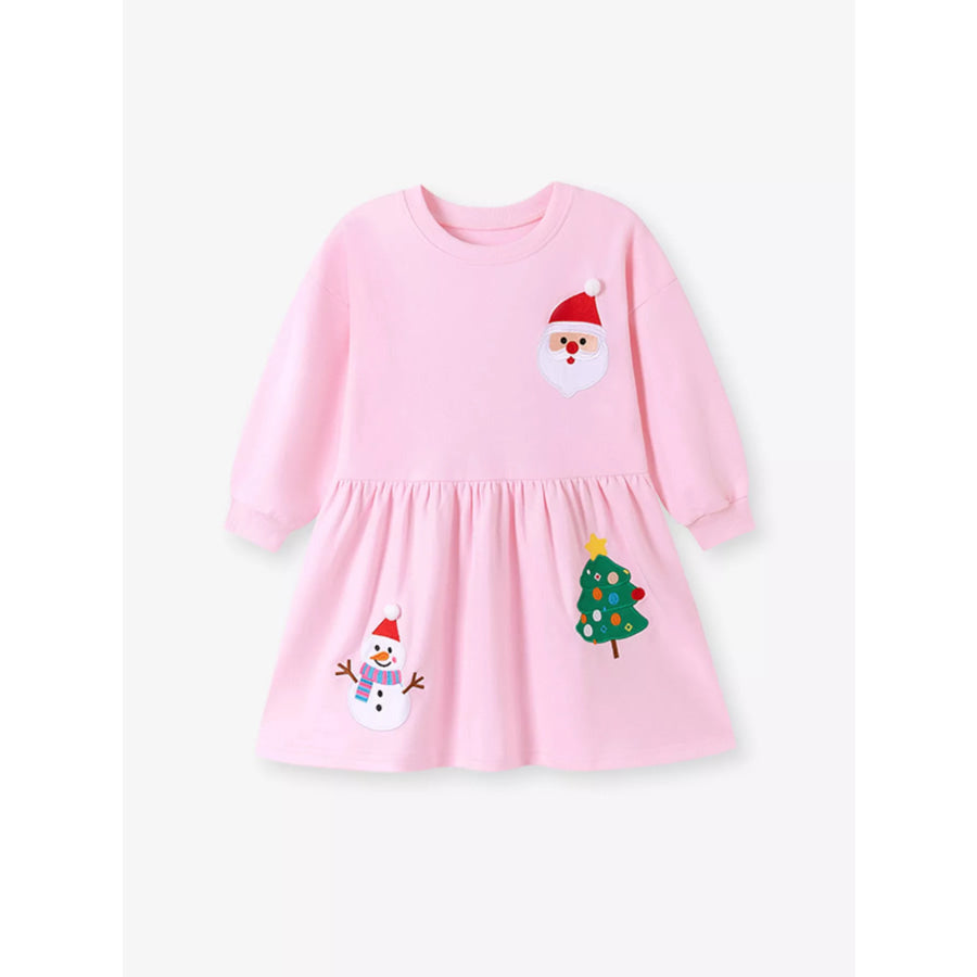 Children’s Christmas Embroidered Sweatshirt Dress Pink / 2Y Apparel and Accessories