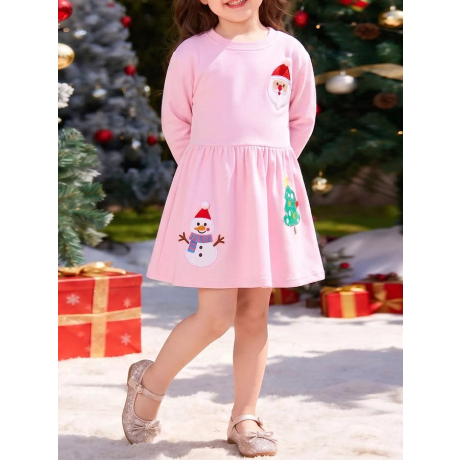 Children’s Christmas Embroidered Sweatshirt Dress Pink / 2Y Apparel and Accessories