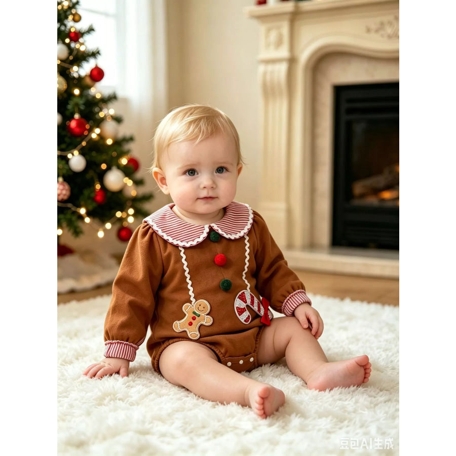 Children’s Christmas Gingerbread Long-Sleeve Baby One-Piece Apparel and Accessories