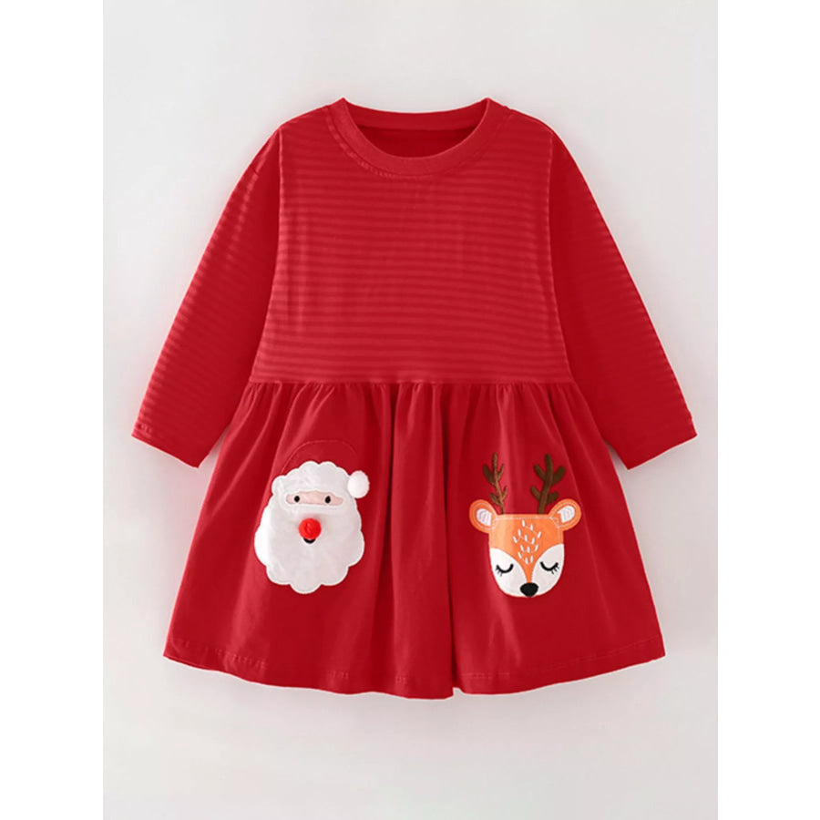 Children’s Christmas Long-Sleeve Dress Deep Red / 5Y Apparel and Accessories