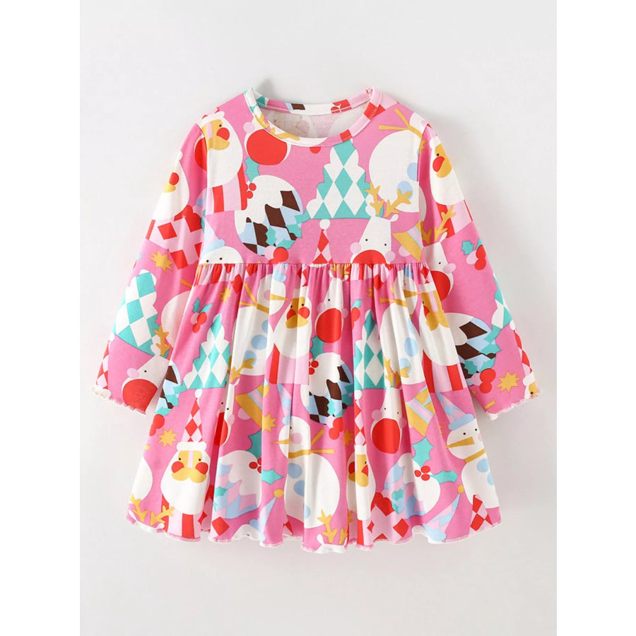 Children’s Christmas Print Long-Sleeve A-Line Dress Multicolor / 3T Apparel and Accessories