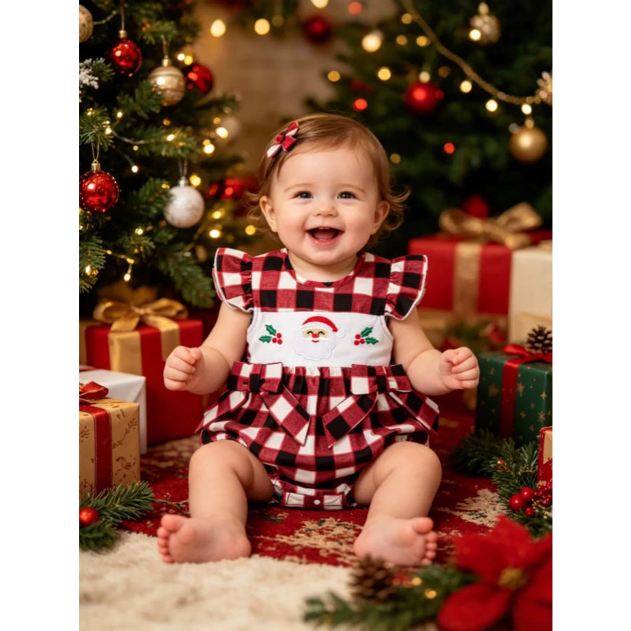 Children’s Christmas Ruffle Bodysuit with Embroidery Burgundy / 0-3M Apparel and Accessories