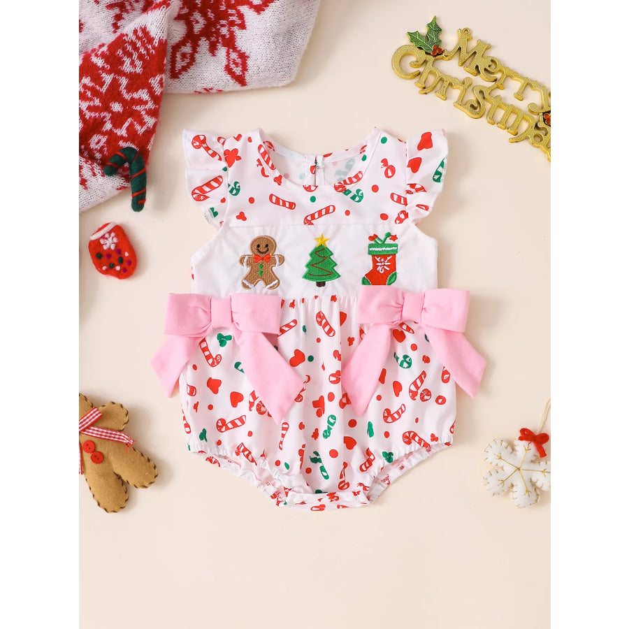 Children’s Christmas Ruffle Bodysuit with Embroidery White / 0-3M Apparel and Accessories