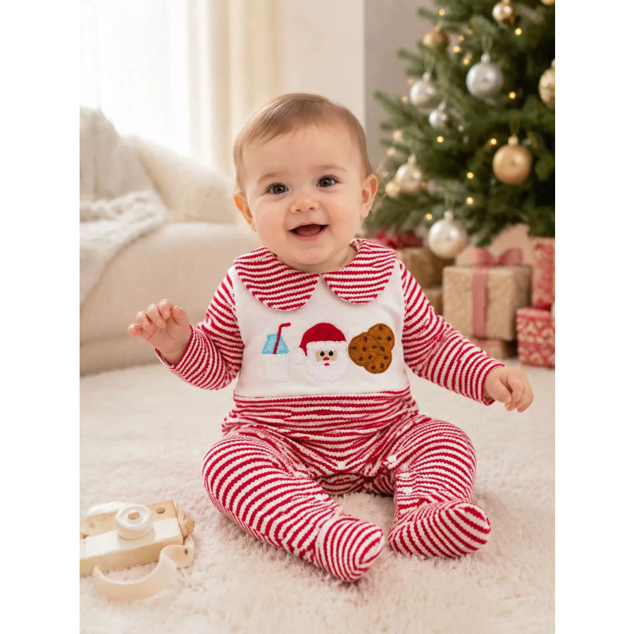Children’s Christmas Santa and Cookies Striped One-Piece Red / Newborn Apparel and Accessories