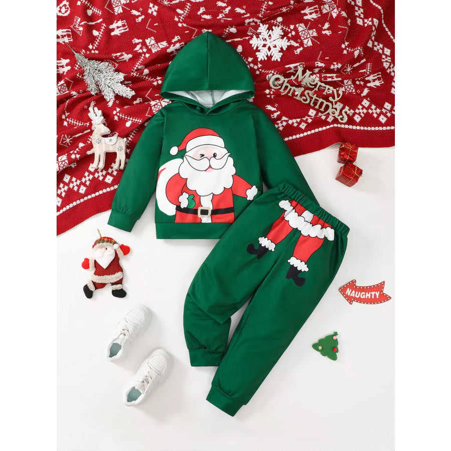 Children’s Christmas Santa Claus Graphic Hooded Sweatshirt and Pants Set Green / 4Y