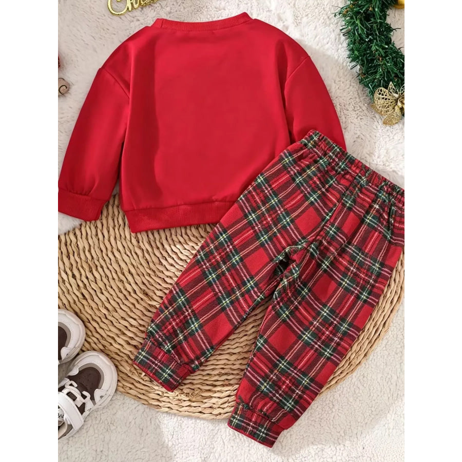 Children’s Christmas Santa Claus Graphic Sweatshirt and Plaid Pants Set Apparel Accessories