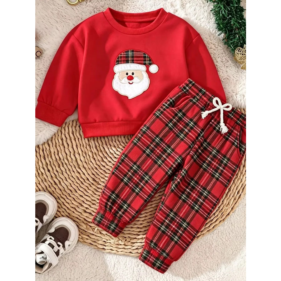 Children’s Christmas Santa Claus Graphic Sweatshirt and Plaid Pants Set Red / 3-6M Apparel Accessories