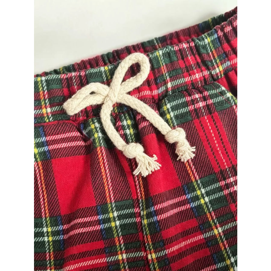Children’s Christmas Santa Claus Graphic Sweatshirt and Plaid Pants Set Apparel Accessories
