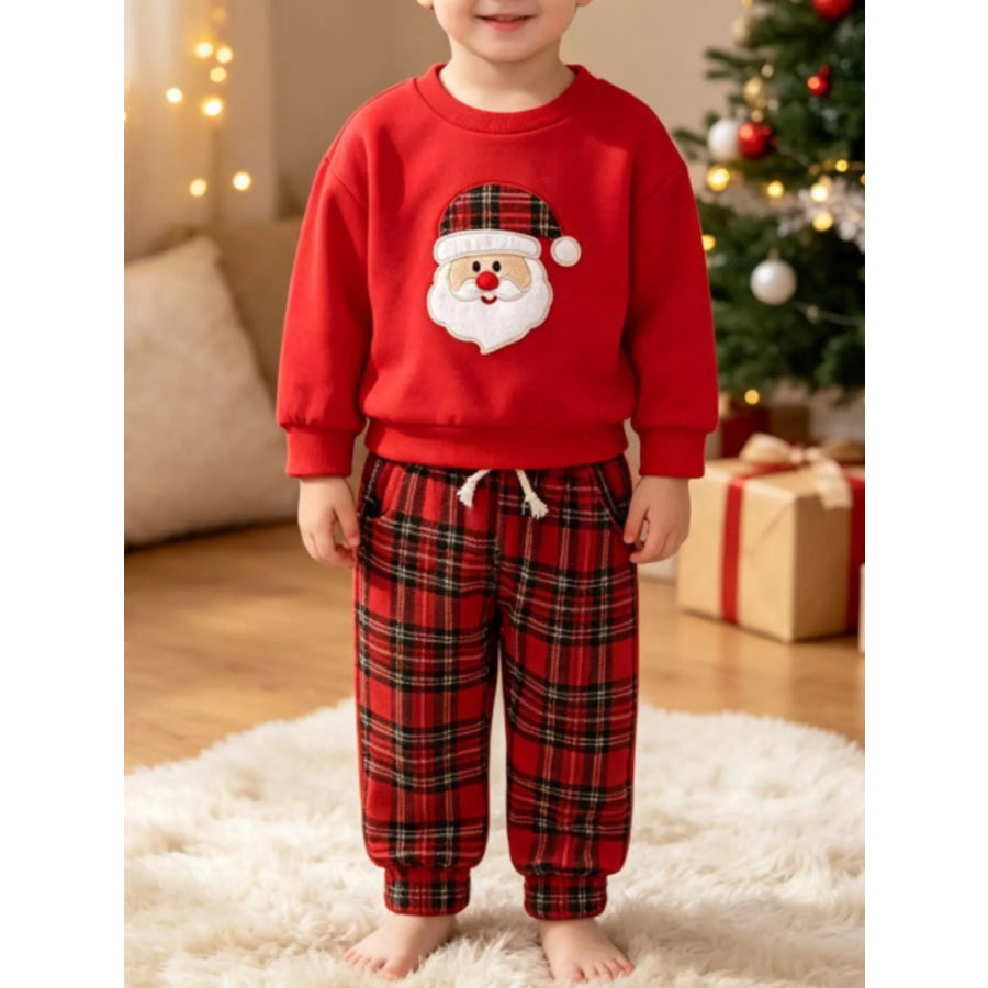 Children’s Christmas Santa Claus Graphic Sweatshirt and Plaid Pants Set Red / 3-6M Apparel Accessories