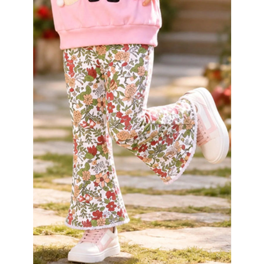 Children’s Christmas Santa Graphic Sweatshirt and Floral Flare Pants Set Apparel and Accessories