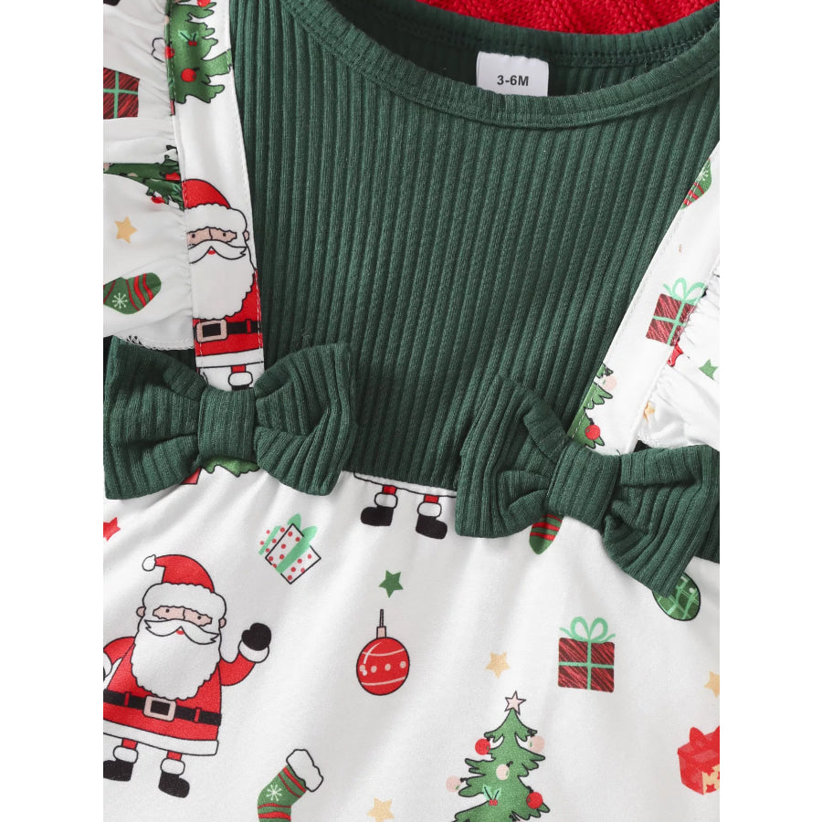 Children’s Christmas Santa Print Ruffle Trim Jumpsuit Set with Headband Apparel and Accessories