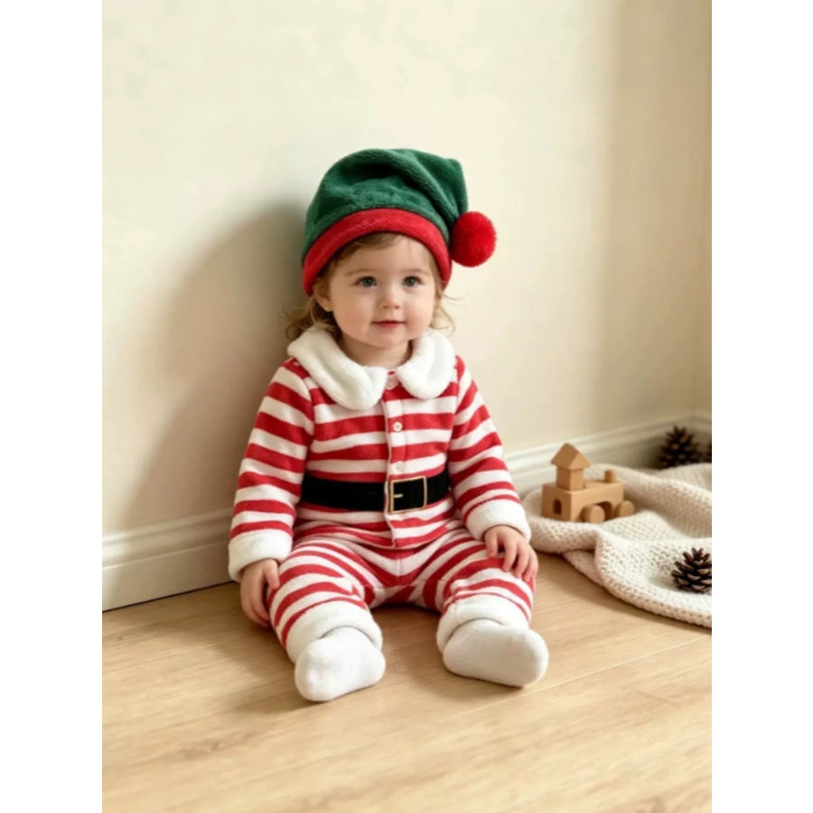 Children’s Christmas Striped Pajama Set with Matching Hat Apparel and Accessories