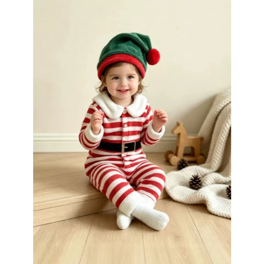 Children’s Christmas Striped Pajama Set with Matching Hat Apparel and Accessories