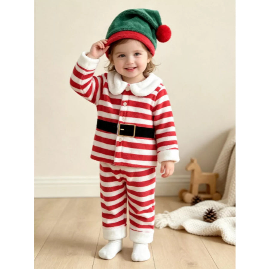 Children’s Christmas Striped Pajama Set with Matching Hat Red / 6-12M Apparel and Accessories