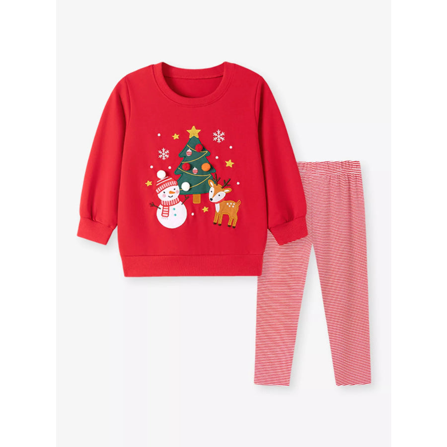 Children’s Christmas Themed Sweatshirt and Striped Leggings Set Apparel and Accessories