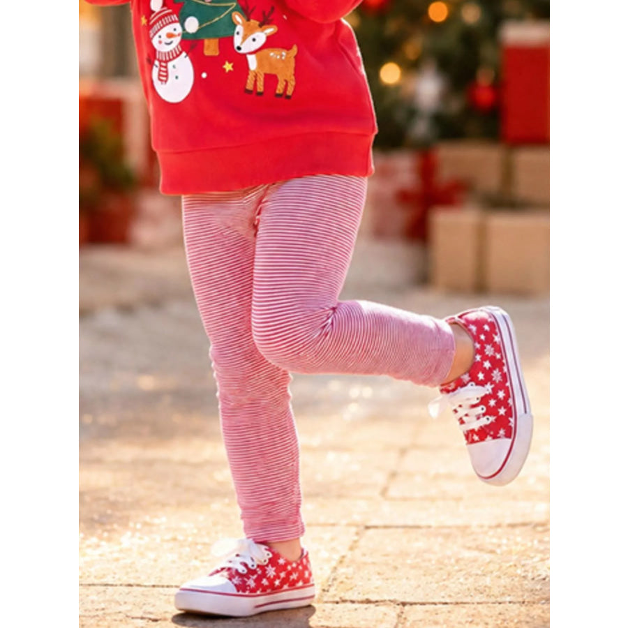 Children’s Christmas Themed Sweatshirt and Striped Leggings Set Apparel and Accessories
