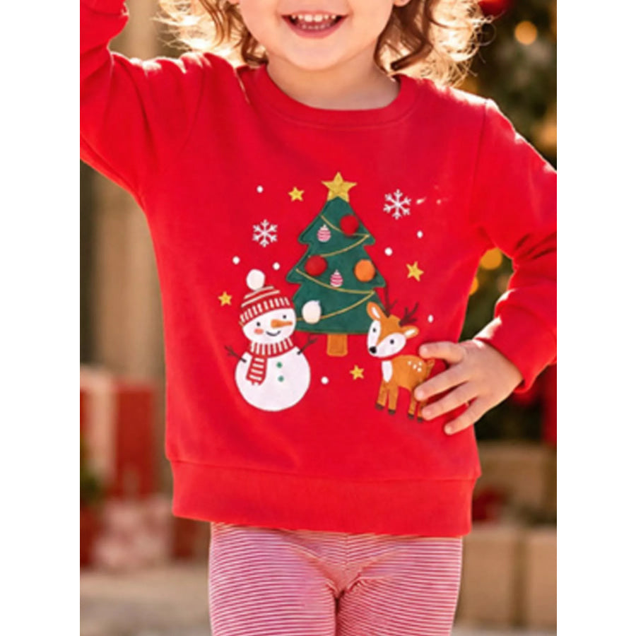 Children’s Christmas Themed Sweatshirt and Striped Leggings Set Red / 2Y Apparel and Accessories
