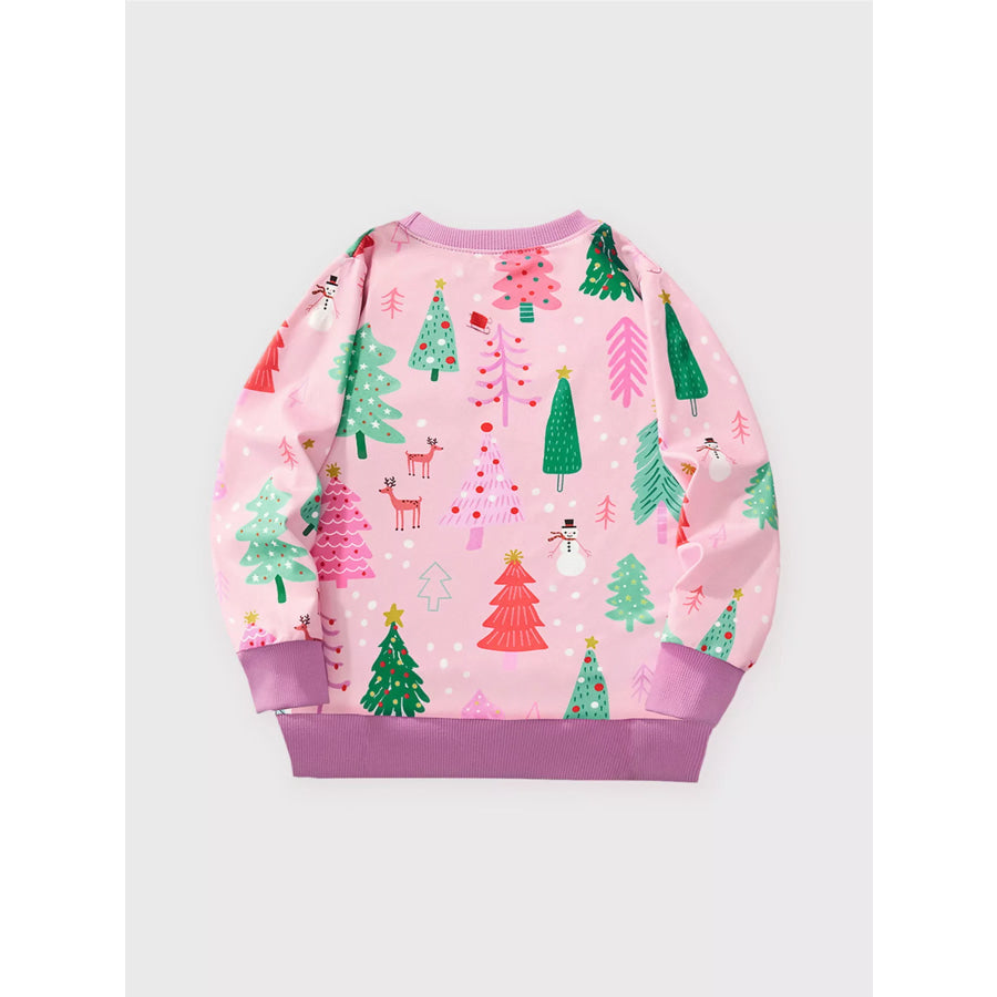 Children’s Christmas Tree Print Crew Neck Sweatshirt Apparel and Accessories