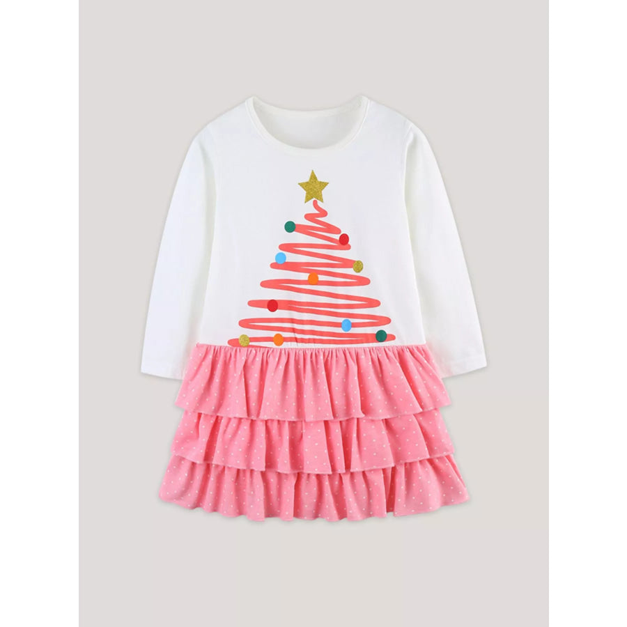 Children’s Christmas Tree Ruffle Layered Dress Apparel and Accessories