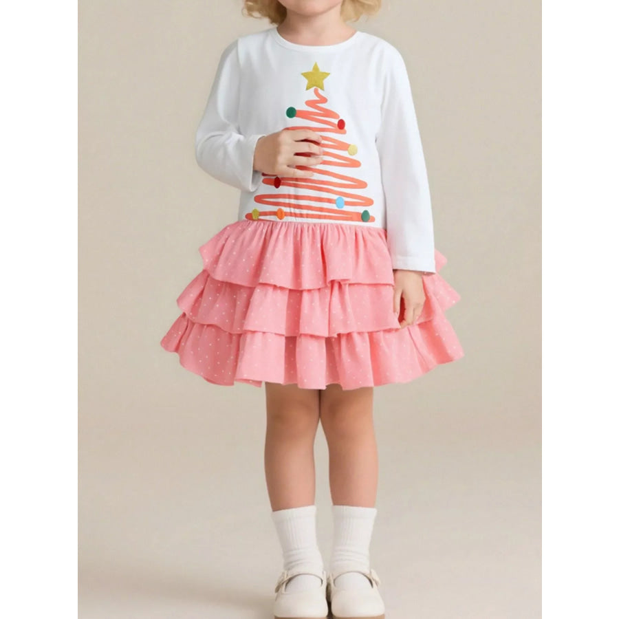Children’s Christmas Tree Ruffle Layered Dress White / 2Y Apparel and Accessories
