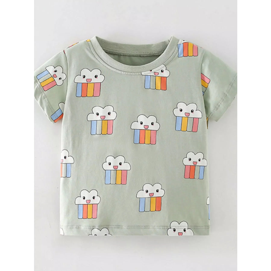 Children’s Cloud Rainbow Print T-Shirt Sage / 4T Apparel and Accessories