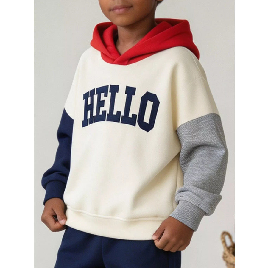 Children’s Color-Block HELLO Graphic Hoodie Cream / 2Y Apparel and Accessories
