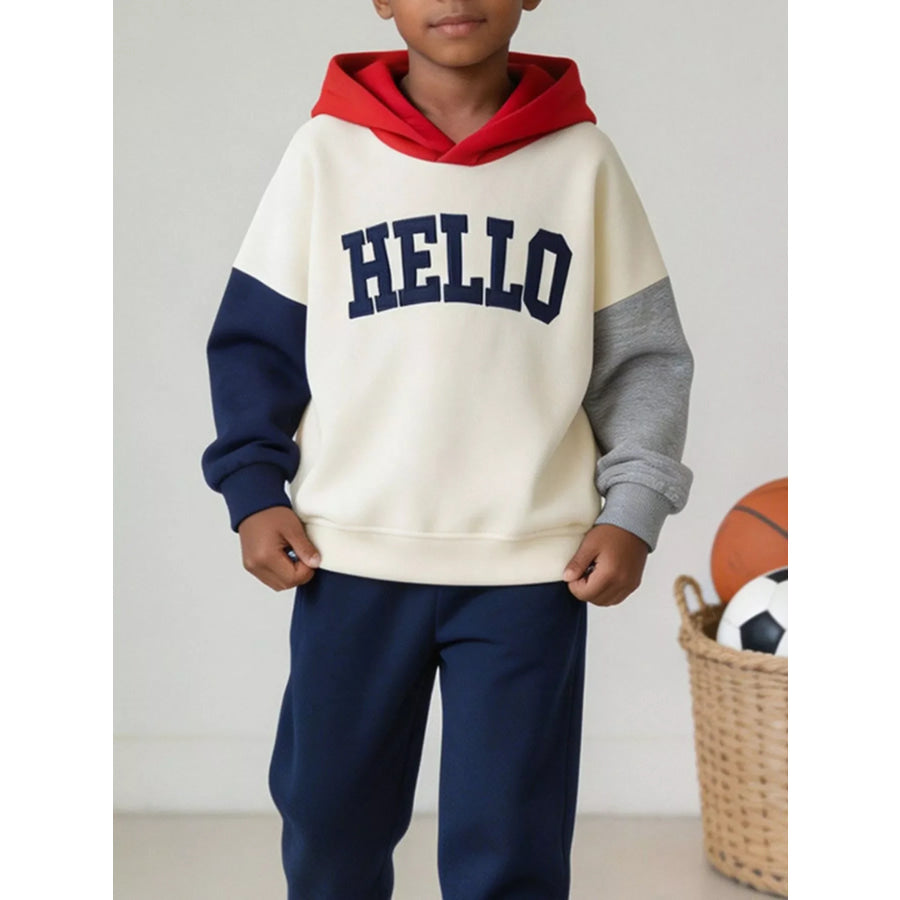 Children’s Color-Block HELLO Graphic Hoodie Cream / 2Y Apparel and Accessories