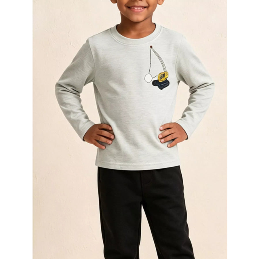 Children’s Construction Crane Graphic Crew Neck T-Shirt Light Gray / 2Y Apparel and Accessories