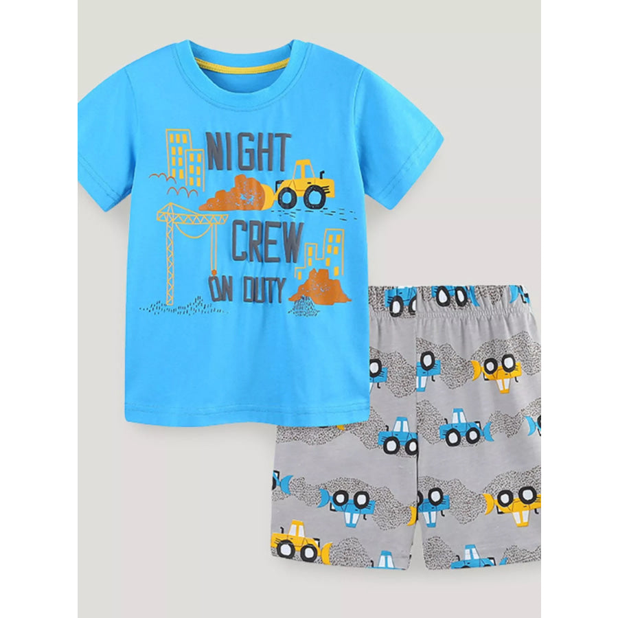 Children’s Construction Crew Neck Tee and Shorts Set Sky Blue / 2Y Apparel and Accessories