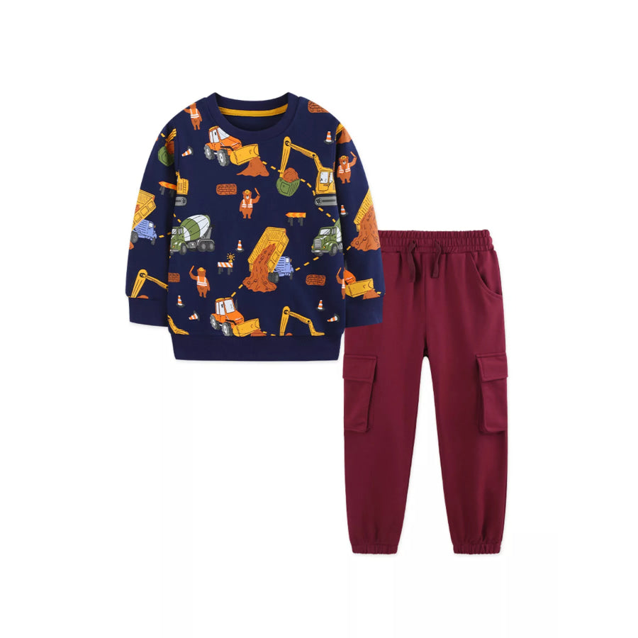 Children’s Construction Print Sweatshirt and Pants Set Apparel Accessories