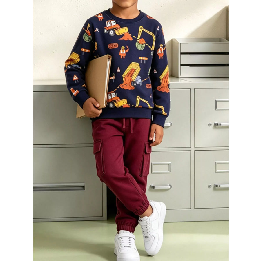 Children’s Construction Print Sweatshirt and Pants Set Apparel Accessories
