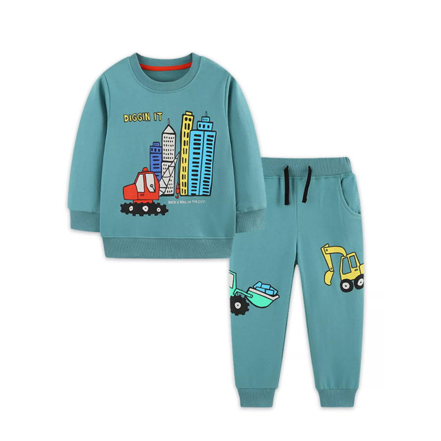 Children’s Construction Theme Graphic Sweatshirt and Jogger Set Apparel Accessories