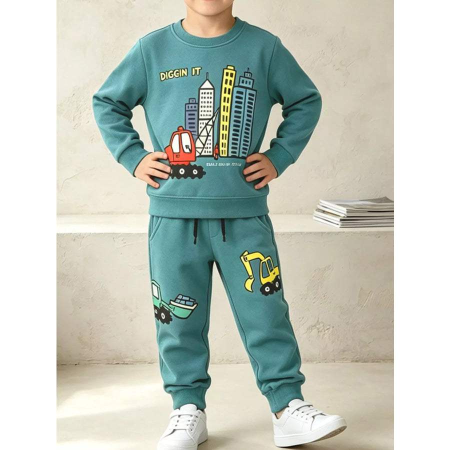 Children’s Construction Theme Graphic Sweatshirt and Jogger Set Apparel Accessories