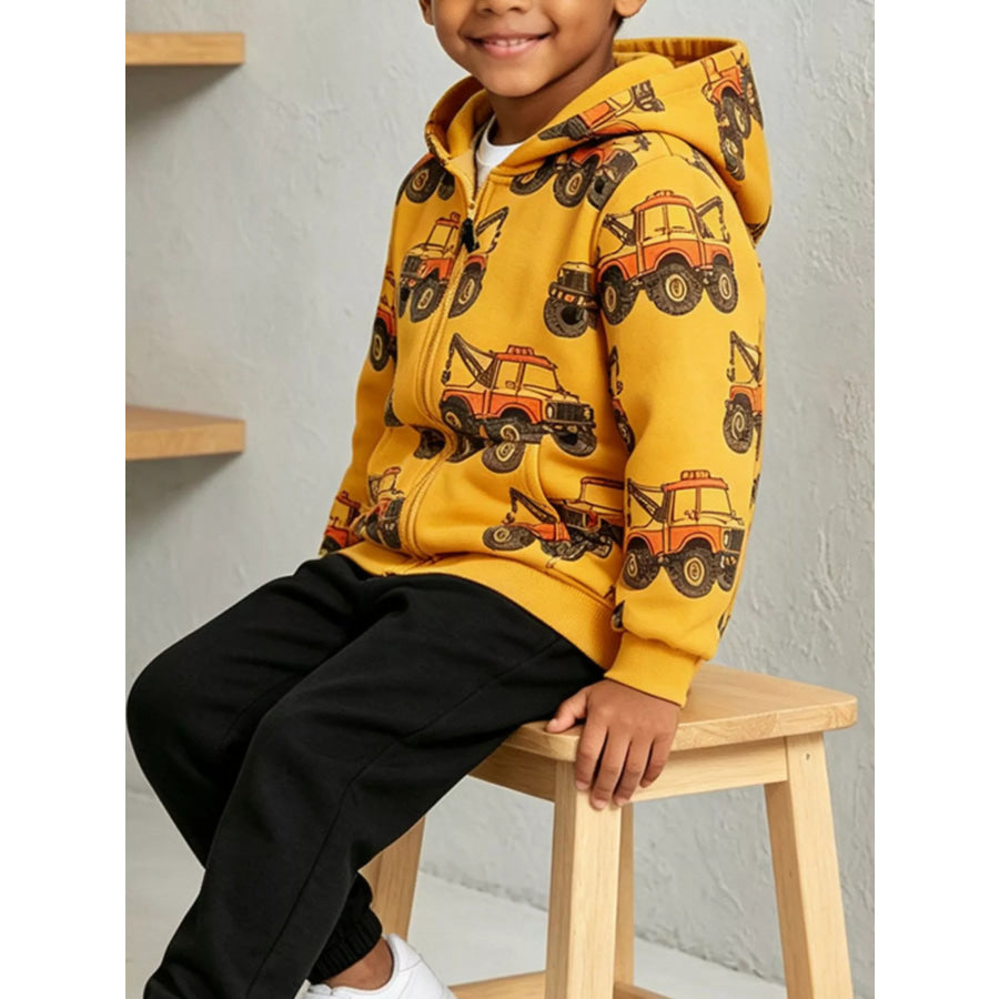 Children’s Construction Truck Print Zip-Up Jacket Apparel and Accessories