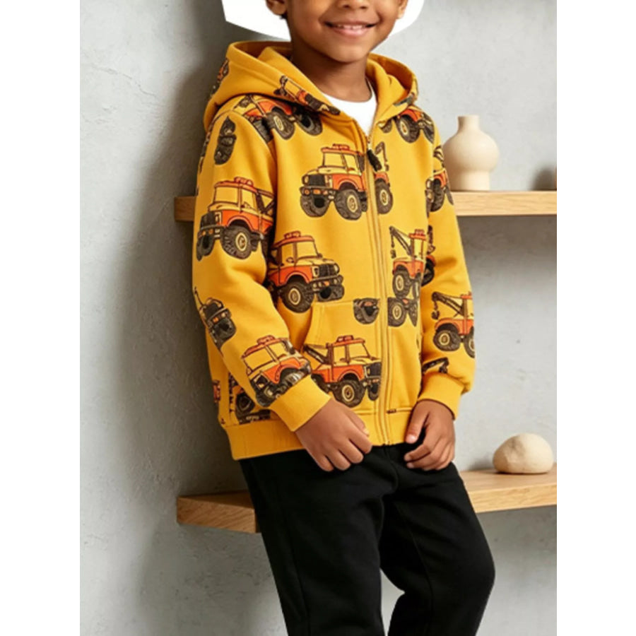 Children’s Construction Truck Print Zip-Up Jacket Apparel and Accessories