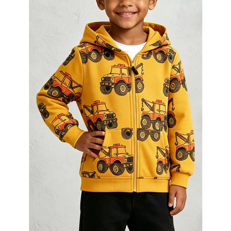 Children’s Construction Truck Print Zip-Up Jacket Apparel and Accessories