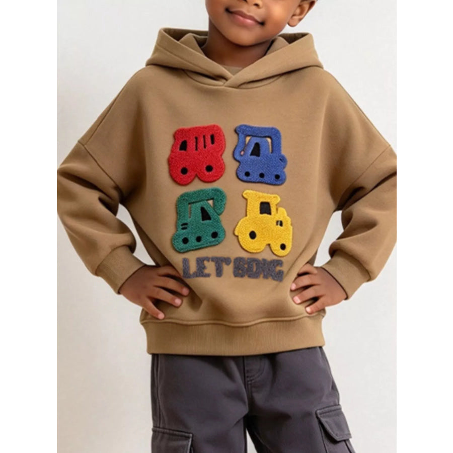 Children’s Construction Vehicle Appliques Hoodie Apparel and Accessories