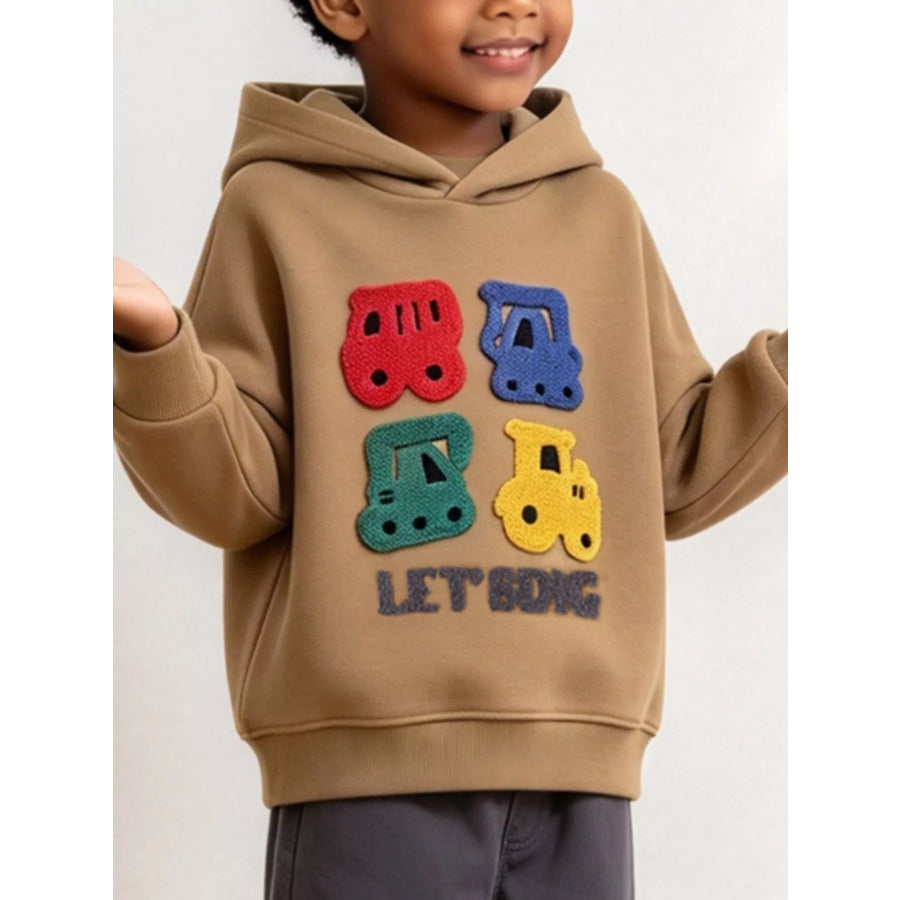 Children’s Construction Vehicle Appliques Hoodie Mustard / 2Y Apparel and Accessories