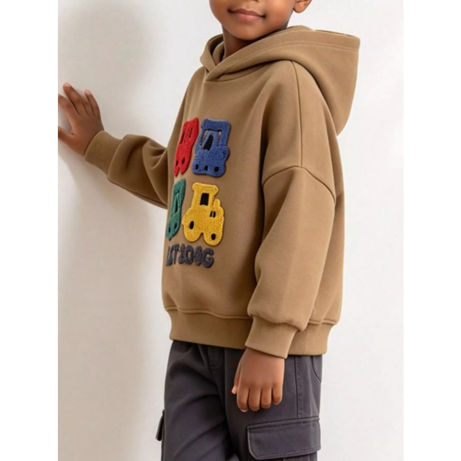 Children’s Construction Vehicle Appliques Hoodie Apparel and Accessories