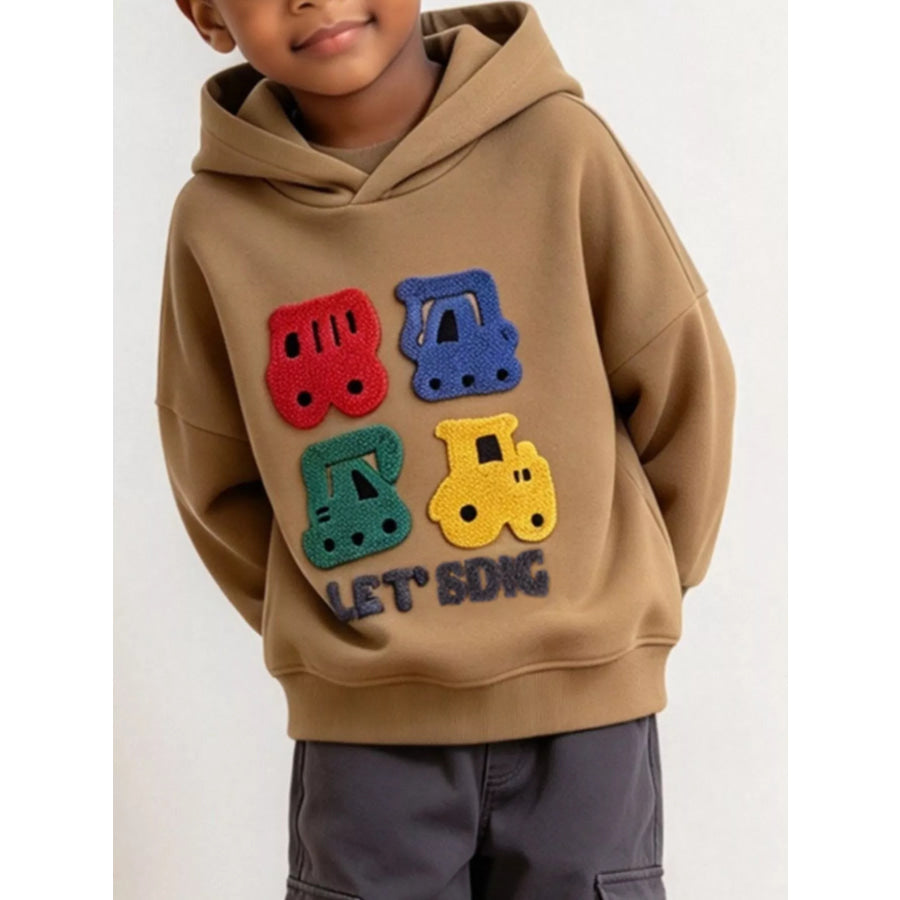 Children’s Construction Vehicle Appliques Hoodie Mustard / 2Y Apparel and Accessories