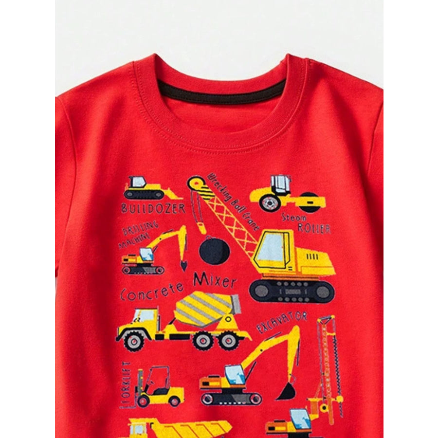 Children’s Construction Vehicle Crew Neck Short Sleeve T-Shirt Apparel and Accessories